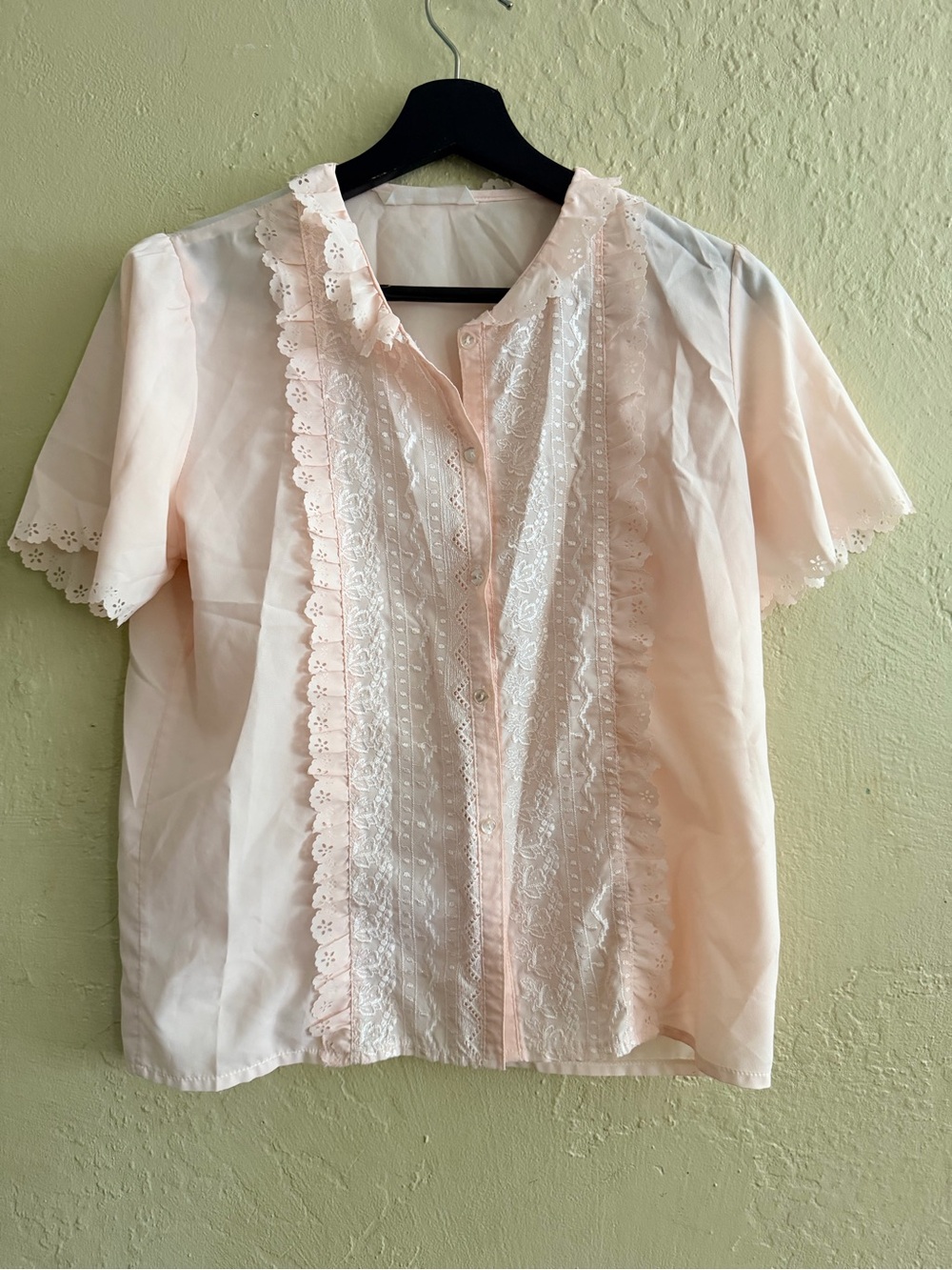Delicate Lace-Trim Pink Women’s Blouse